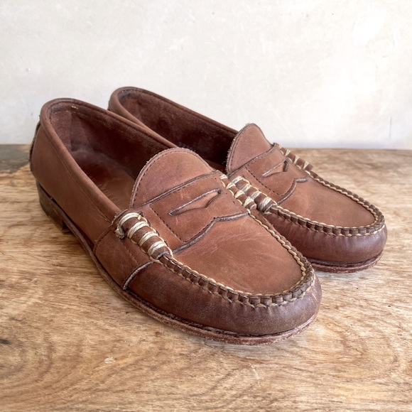 RALPH LAUREN Loafers Soft Lt Brown Leather Whip Stitched Handmade in Main USA 6B - Picture 13 of 13